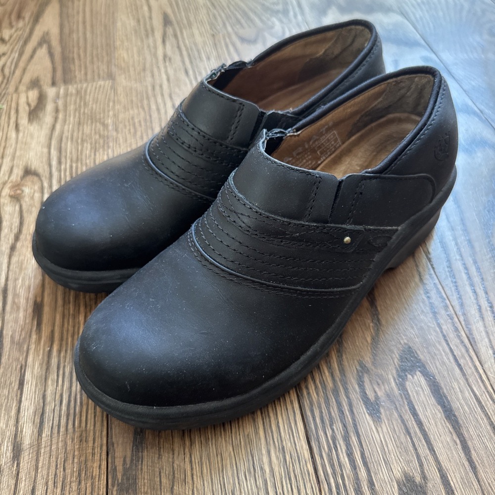 Ariat Women's Steel Toe Black Leather Work Clogs Size 5 B